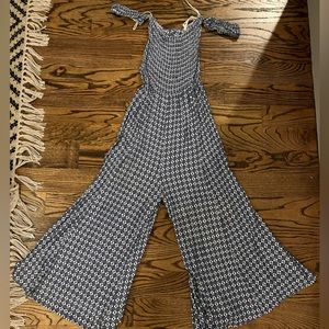 The Impeccable Pig blue and white ruched jumpsuit